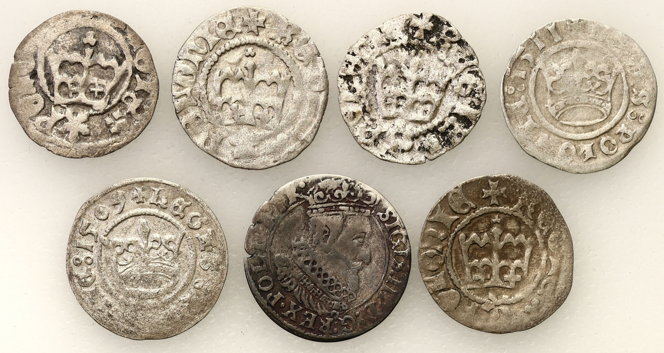 Polska XV-XVII wiek. Półgrosz - Kraków, grosz 1626 - Gdańsk, zestaw 7 monet